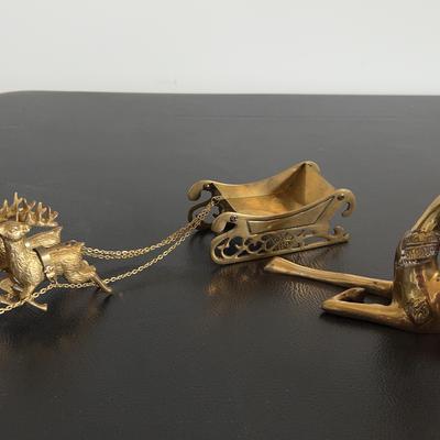 Brass Decorative Sleigh With Reindeer And Individual Reindeer