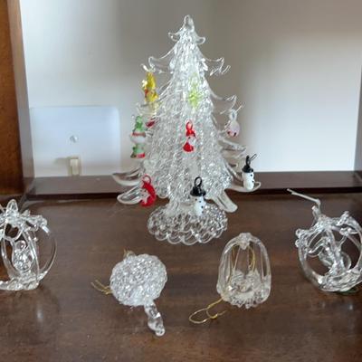 Spun Glass Christmas Tree With Ornaments