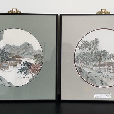 2 Circular Watercolor Paintings By Dottie Blair