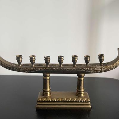 Antique Thai Supannahong Sami Dragon Brass Boat Candle Holder