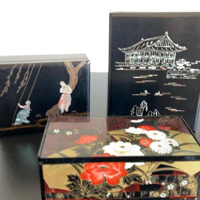 Trio Of Black Lacquer Boxes