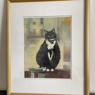 Framed Oil Painting Of A Tuxedo Cat
