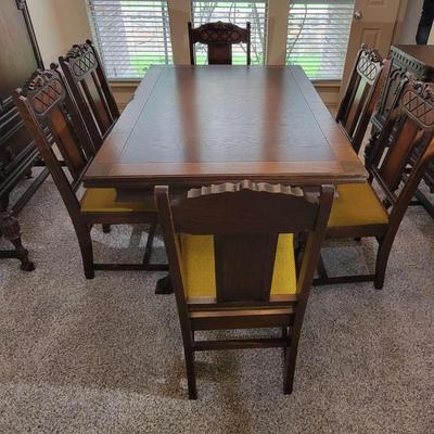 Antique Jacobean Dining Room Table and six chairs