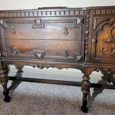 Antique Jacobean Carved Wood Credenza/Sideboard