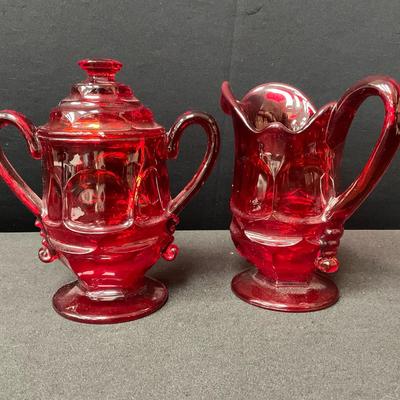 Fostoria Argus Ruby Red Sugar & Creamer