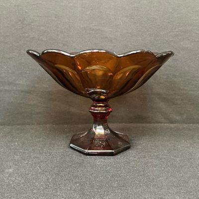 Vintage Amber Glass Pedestal Bowl