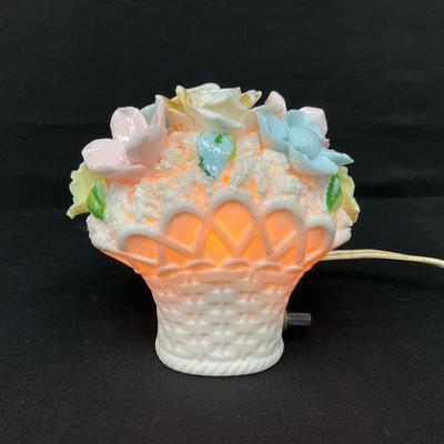 Porcelain Rose Flower Basket Nightlight 