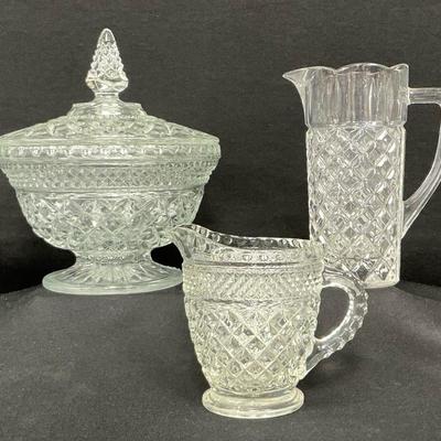 Vintage Glass Candy Dish, Pitcher & Creamer  