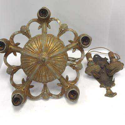 Sale Photo Thumbnail #57: Antique 5 Cast Aluminim Light Chandelier | Antiqu Wall Sconce