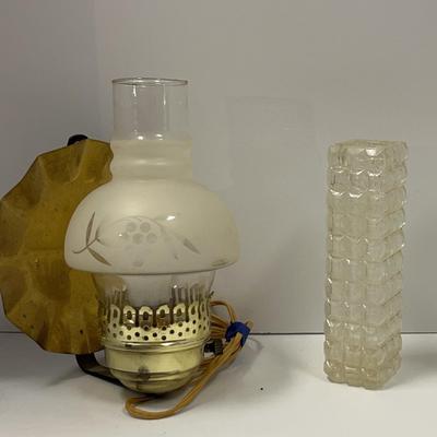 Sale Photo Thumbnail #278: Lamplight Farms Oil Lamp | Small Electric Lamp | Glass Block Vase | Milk Glass Case 