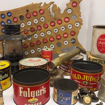 Sale Photo Thumbnail #30: Vintage Advertising | Coffee Cans| Oil Can | Botyle Cap Map| Insulators & More