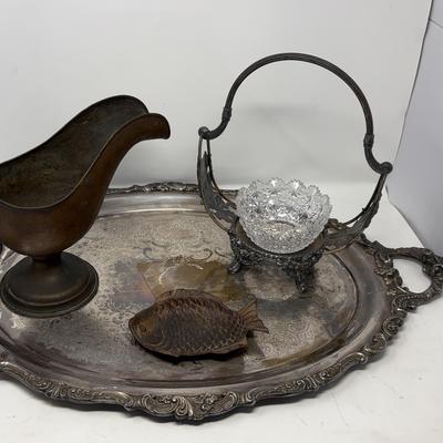 Metal Decor Tray, Pitcher, Dish Holder And Candy Dish
