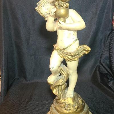 Vintage Cherub Chalkware Torchiere Lamp #1