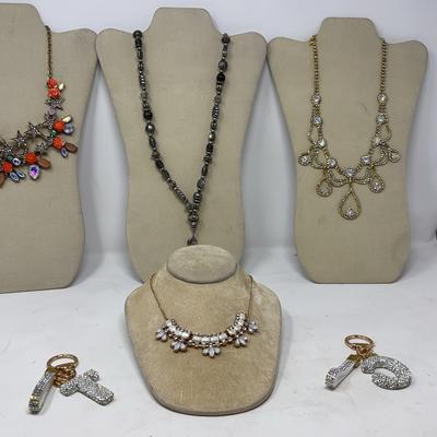 Rhinestone Or Silver Tone Necklaces And Key Rings