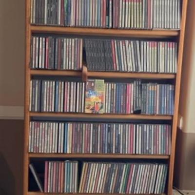 Wooden Cd Shelf With Large Cd Colllection