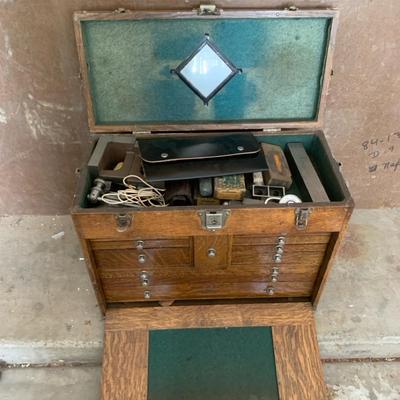 Antique H. Gerstner & Sons Wooden Tool Box With Drawing Supplies