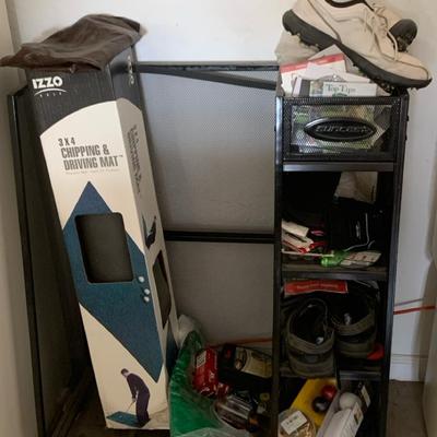Rack With Golf Balls, Gloves, Shoes, And Misc Golf Items 