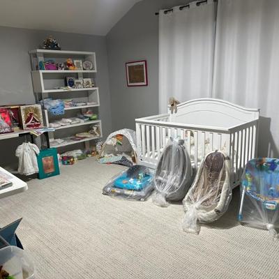 Baby Bed with Mattress, additional Baby items, Large Shelf