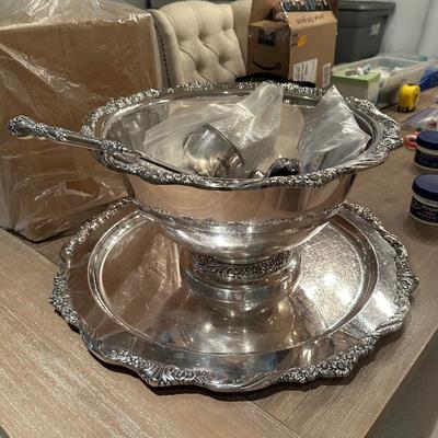 Rogers Brothers Heritage Punch Bowl, Ladle and 36 cups
