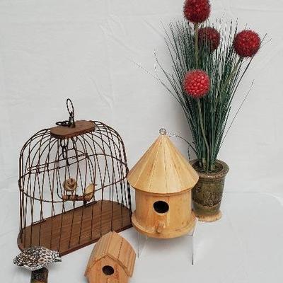 Decorative Birdcage, Houses and Faux Flowers 