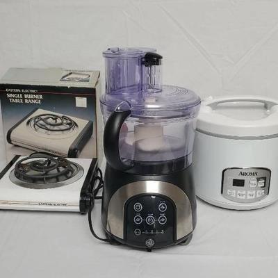 Aroma Rice Cooker, Eastern Electric Single Burner, GE Food Processer
