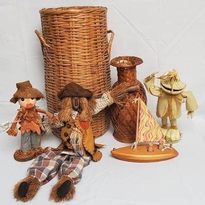 Wicker and Wood Decor Lot