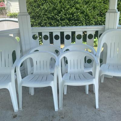 (6) White Plastic Patio Chairs