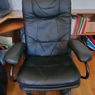 Black Faux Leather Chair- Reclines & Swivels 