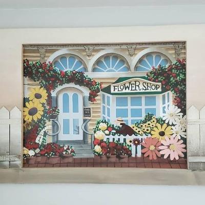 Unique "Flower Shop" Painting On Canvas By Janston