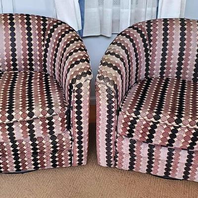 (2) Polka-Dot Swivel Accent Chairs 