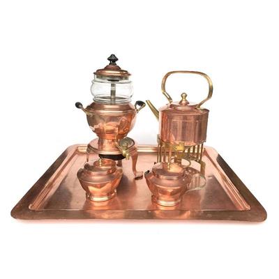 Vintage Copper Coffee, Tea, Creamer Set with matching tray