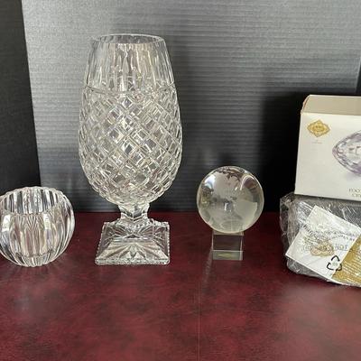 Shannon Crystal Lot + Large Lead Crystal Footed Vase