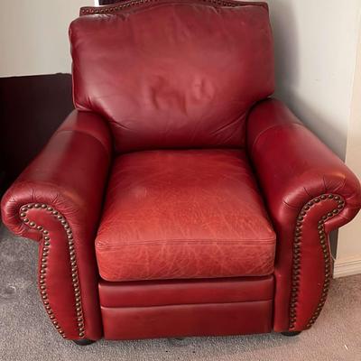 Red Leather Recliner With Nail Head Accents