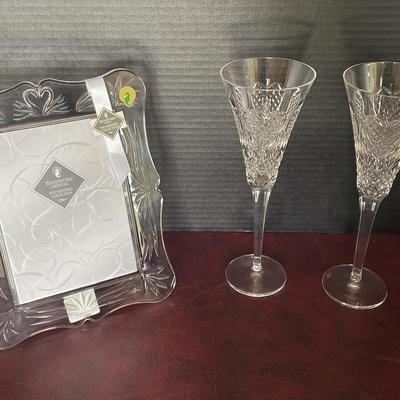 Waterford Crystal Toasting Flutes And Wedding Frame In Boxes