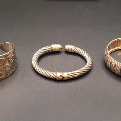 Three Chunky Sterling Silver Bracelets