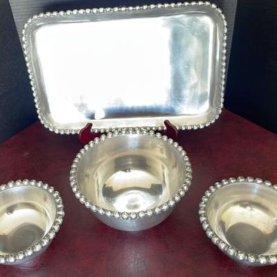 Threshold Silver Toned Beaded Serving Bowls & Platter