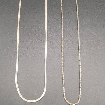 Two - 24" Sterling Silver Necklaces Byzantine with Pendant & Herringbone 