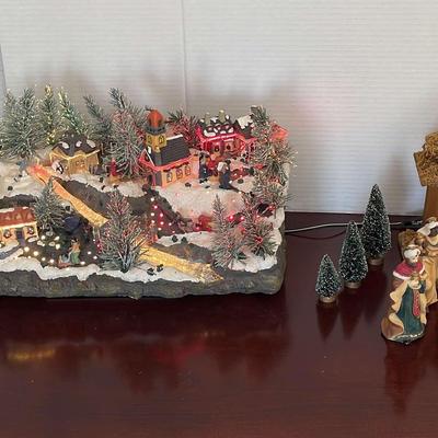 Lighted Christmas Village, Nativity Set & Large Baby Jesus