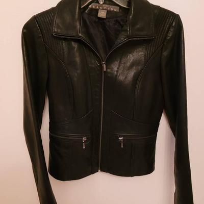 Ladies Kenneth Cole Reaction Black Leather Jacket Size S
