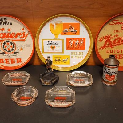 RARE Kaier's Brewing Co. Cone Top Beer Can, 5 Ashtrays, & Hotpad Advertising Collection 