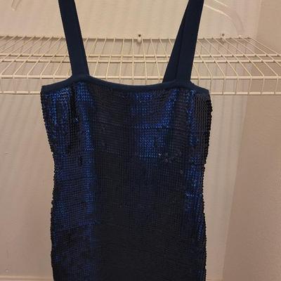 BCBG Maxazria "Nadine" Blue "INKCOMBO" Sequin Party Dress Size S
