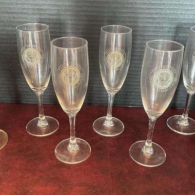 USS SEQUOIA Presidential Yacht Crystal Champagne Flutes + 1 Wine Glass