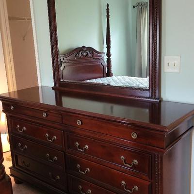 Cherry Color Dresser With Beveled Mirror #1
