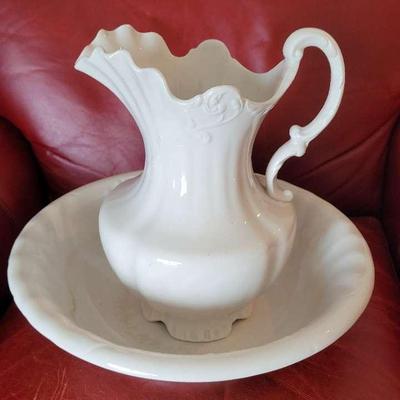 Vintage Semi Porcelain Wash Basin & Pitcher