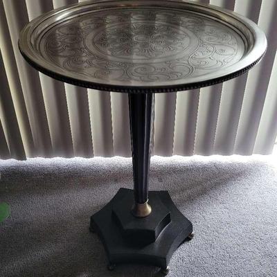 Metal Scroll Top Pedestal Accent Table 