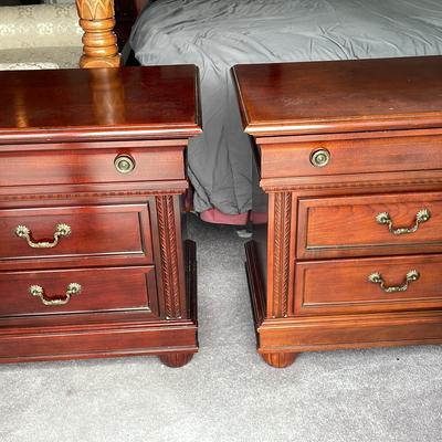 Pair Of 3 Drawer Cherry Color Nightstands 
