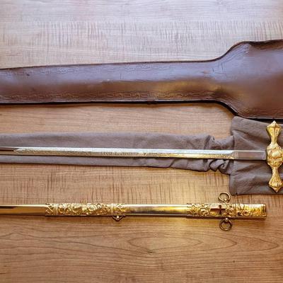 Masonic Ceremonial Sword with Scabbard & Leather Case