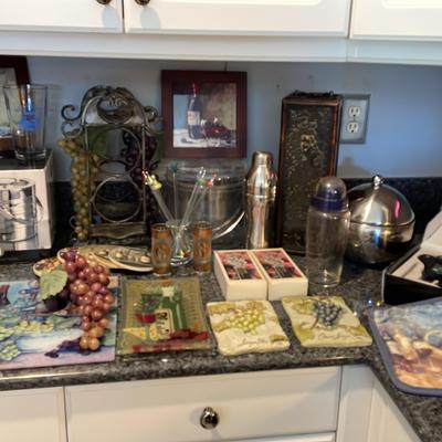 Wine And Bar Lot, Ice Buckets, Shakers, Stoppers, Trivets, Coasters And More