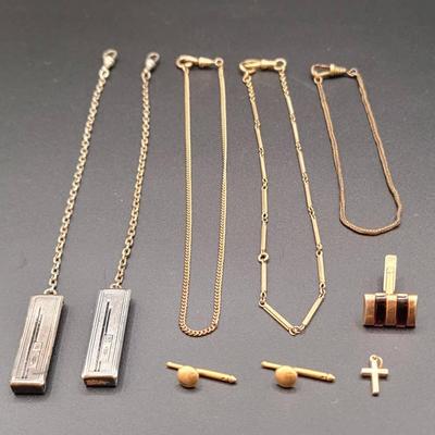 Men's Pocket Watch Fob Chains, Cufflinks, and Mini Cross Pendant 