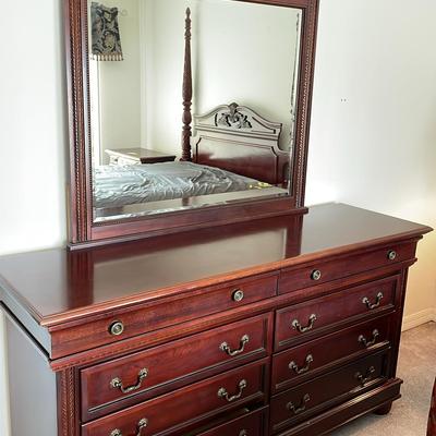 Cherry Color Dresser With Beveled Mirror #2